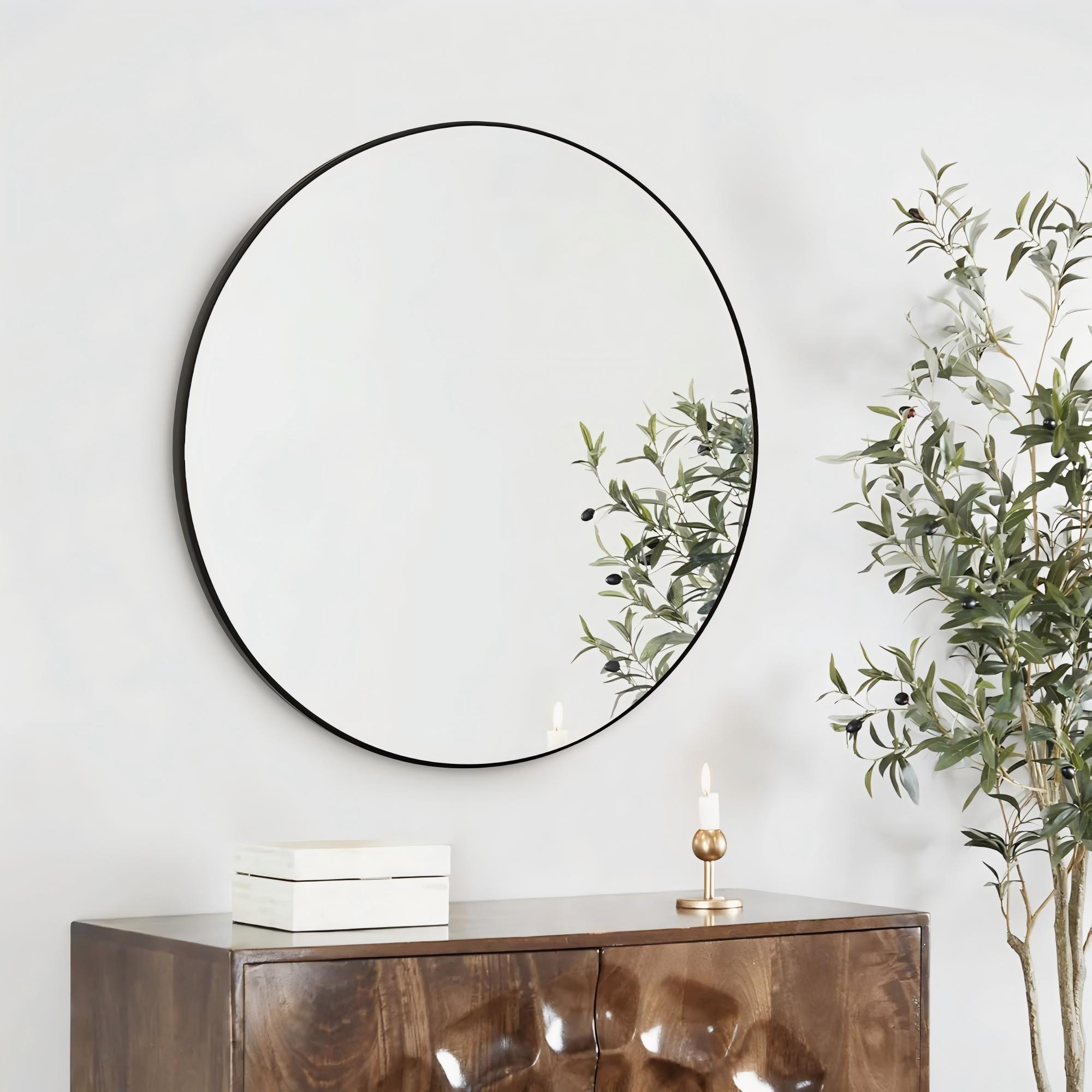 Round Mirror, Black Round Mirror 24 Inch, Circle Wall Mirror Metal Frame, Black Circle Bathroom Mirror, Circular Mirrors For Wall, Living Room, Bedroom, Vanity, Entryway, Hallway._voghion.com
